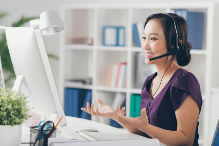 lady doing online communication on the computer